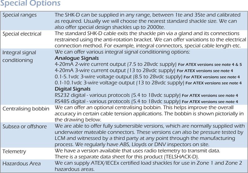 SHK-D D Type Cabled Crosby Load Shackle specifications 2